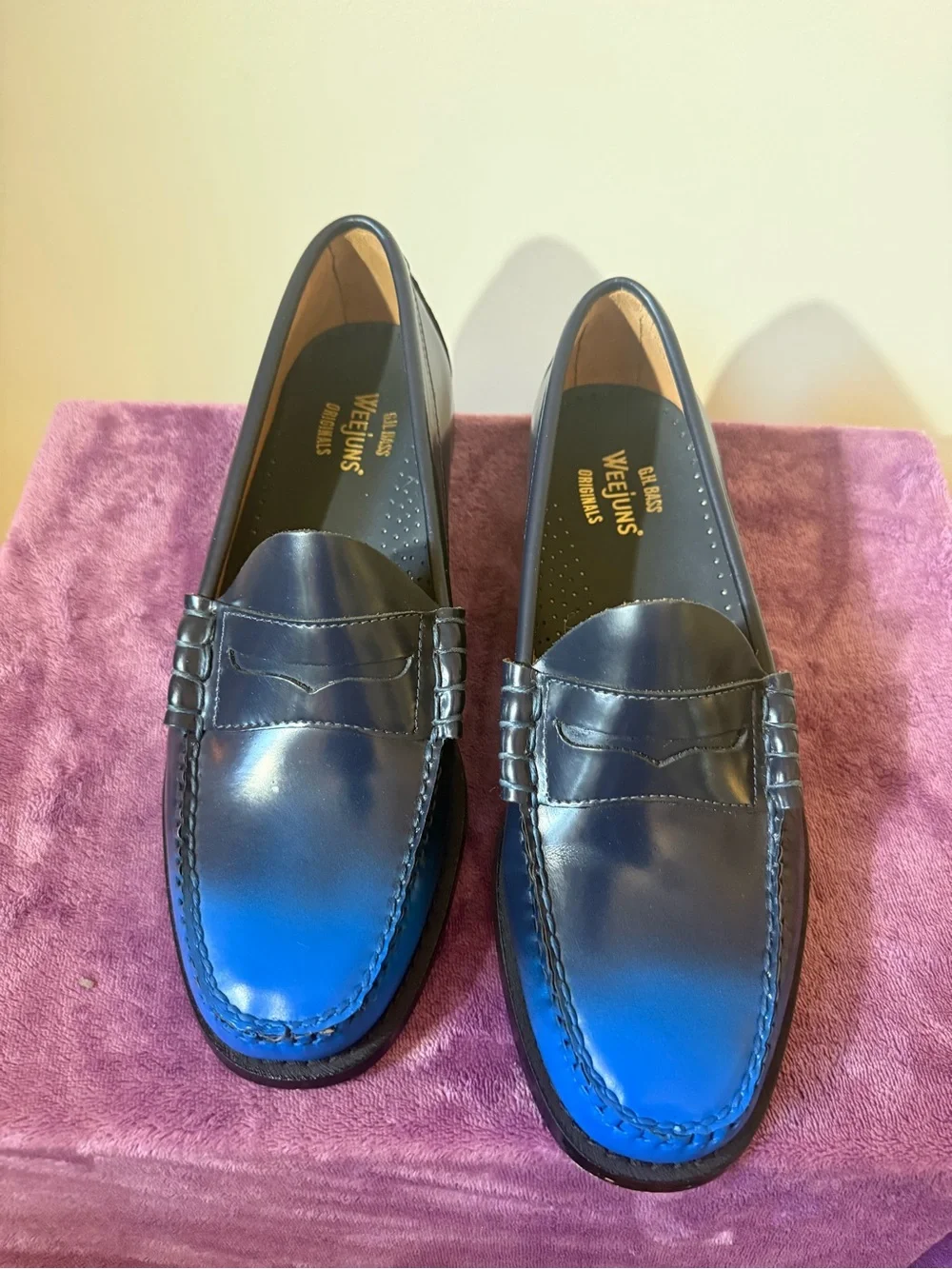 G.H. Bass & Co. Navy to Blue Gradient Leather Penny Loafers